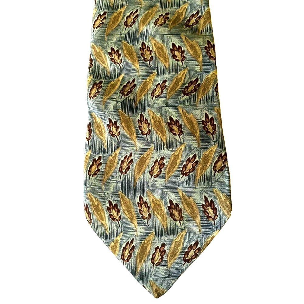 Peter Thomas by Superba Tie Leaf Grain Wheat Italian Silk Gorpcore Farm Nature